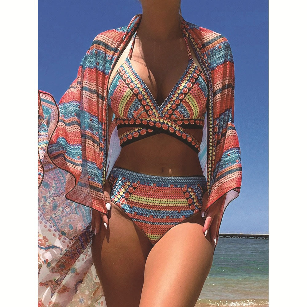 Bikini Sexy Cross High Waist Split Swimsuit Women Extra Long Sun Protective Blouse Bella Mia